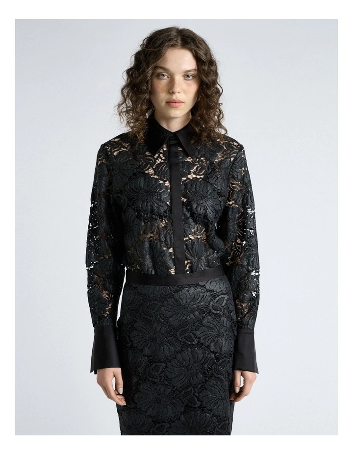 European Coated Lace Shirt in Black image 4