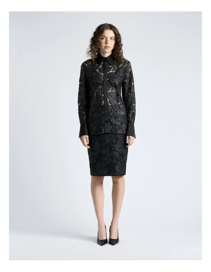 European Coated Lace Shirt in Black image 6
