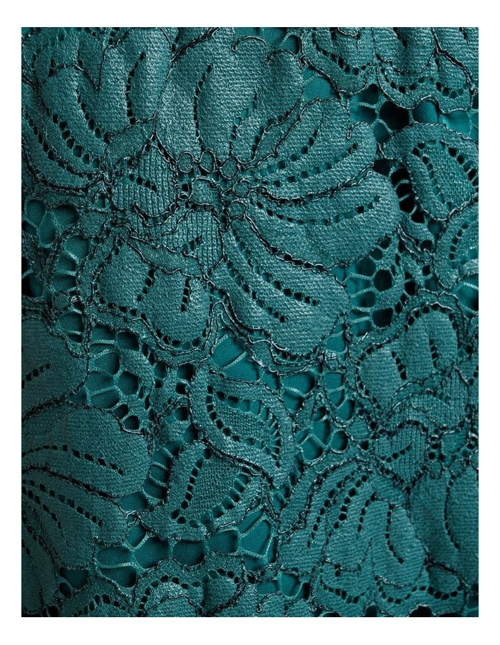 European Coated Lace Column Dress in Deep Green image 4