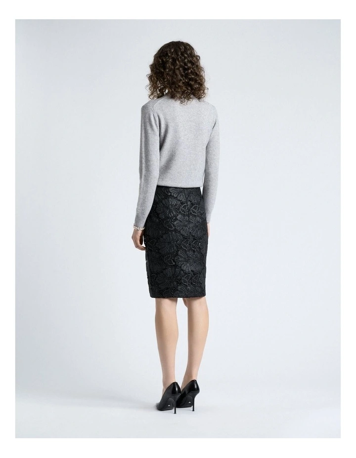 European Coated Lace Pencil Skirt in Black image 2