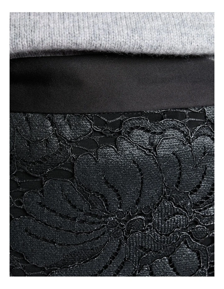 European Coated Lace Pencil Skirt in Black image 3