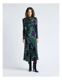 Fern Brushwork Floral Gathered Midi Dress