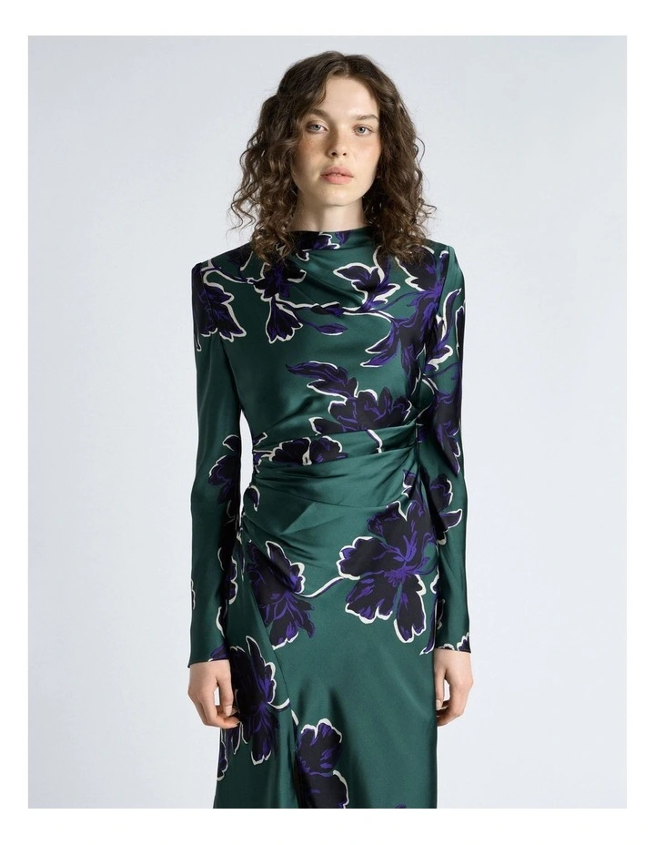 Fern Brushwork Floral Gathered Midi Dress image 3
