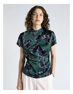 Brushwork Floral Twist Neck Top