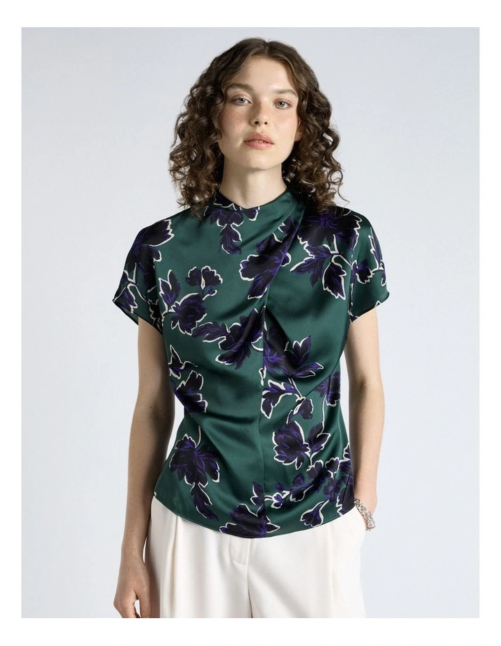 Brushwork Floral Twist Neck Top image 1