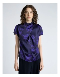 Brushwork Floral Twist Neck Top
