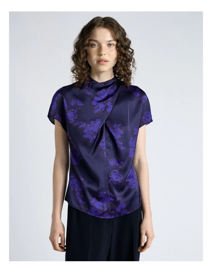 Brushwork Floral Twist Neck Top image 1