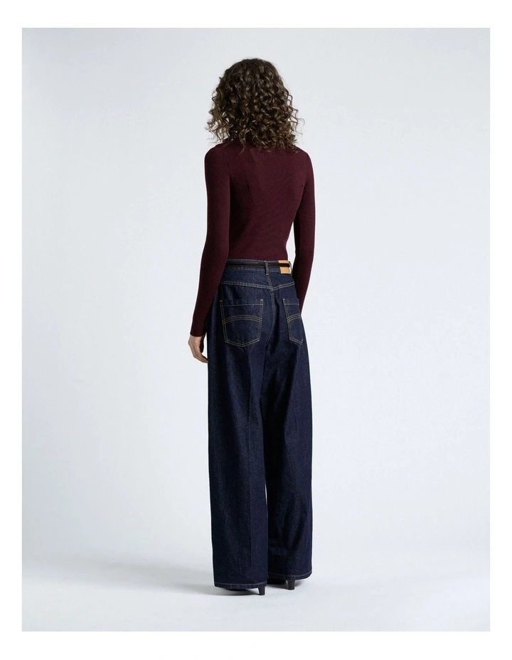 Merino Turtle Neck Ribbed Knit in Wine image 2