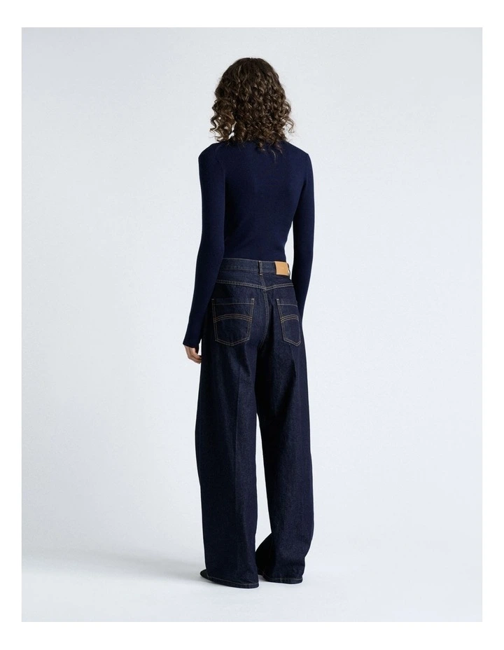 Merino Turtle Neck Ribbed Knit Jumpers in Blue image 2