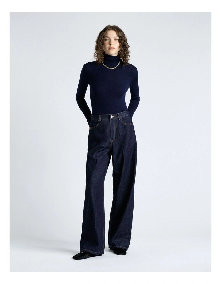 Merino Turtle Neck Ribbed Knit Jumpers in Blue image 4