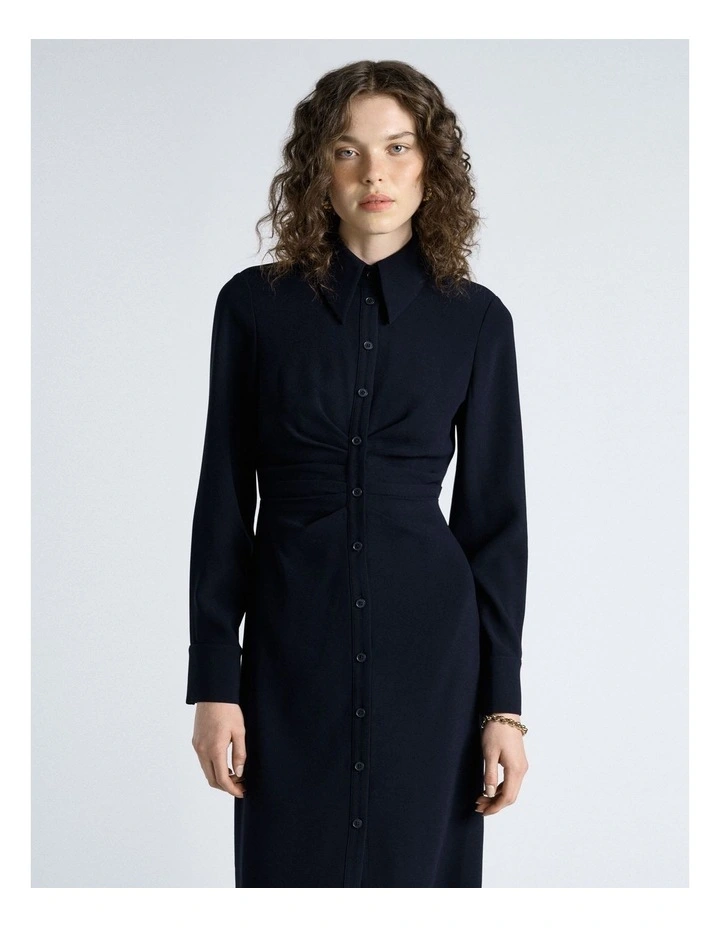 Dark Ink Crepe Ruched Shirt Dress image 3