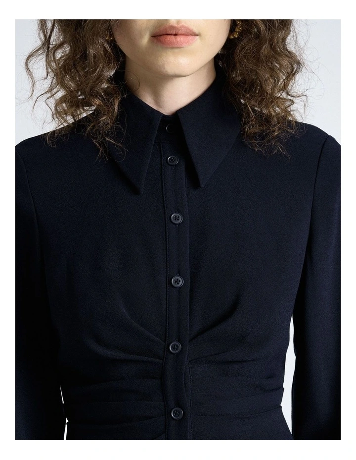 Dark Ink Crepe Ruched Shirt Dress image 4