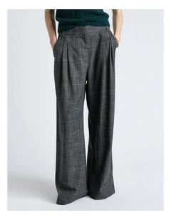 Fine Plaid Pleat Wide Leg Pant