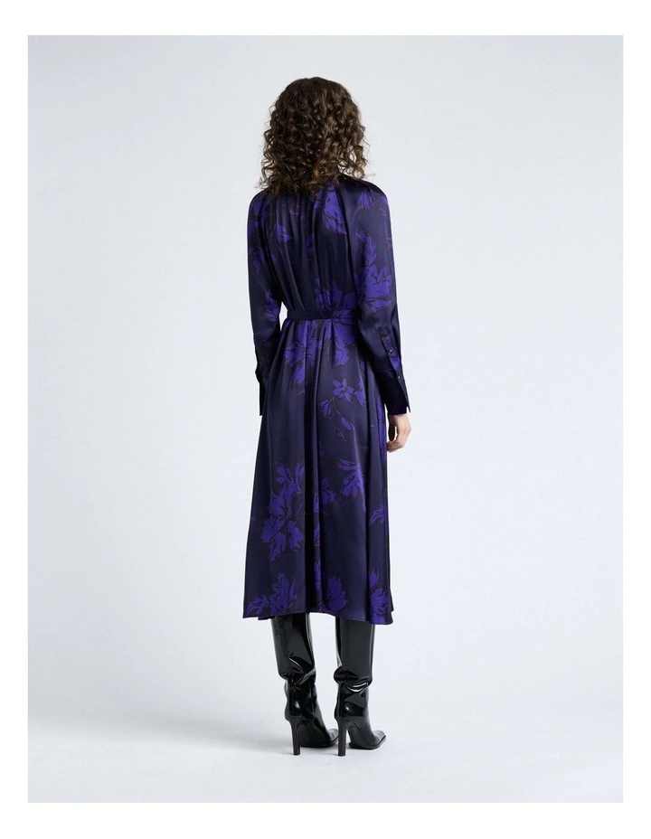 Dark Cobalt Brushwork Floral Gathered Midi Dress image 2