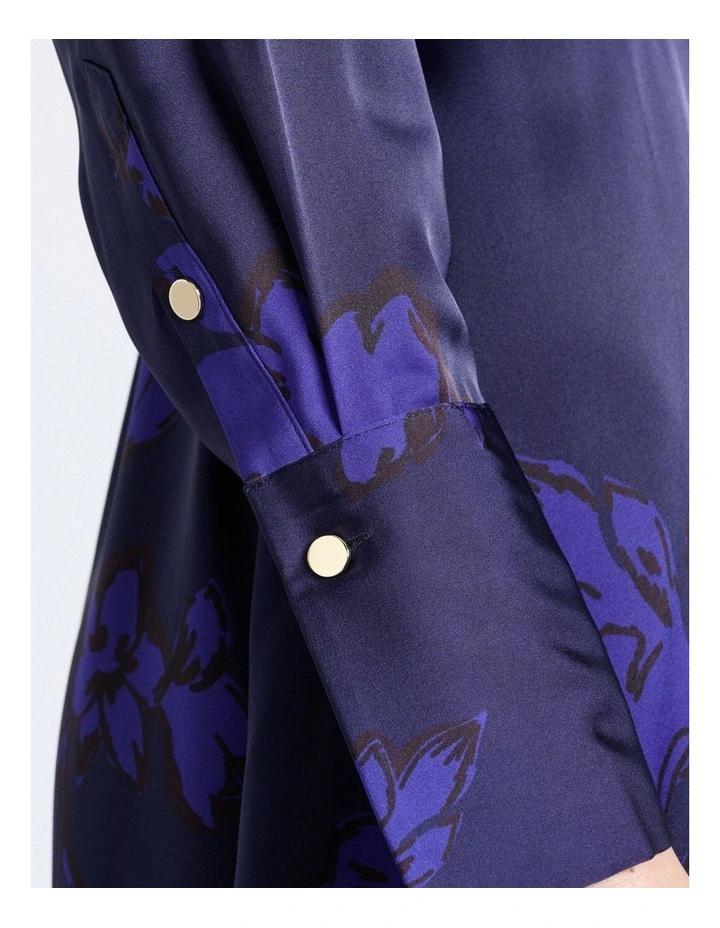 Dark Cobalt Brushwork Floral Gathered Midi Dress image 4