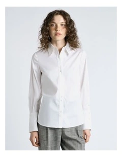 Topstitched Cotton Shirt in White