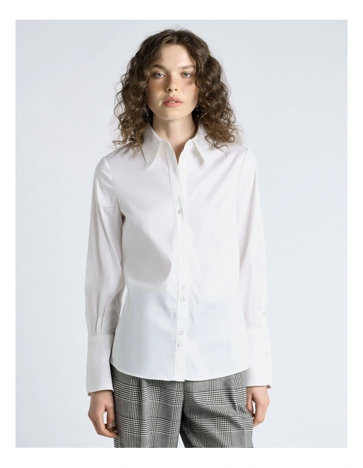 Topstitched Cotton Shirt in White image 1