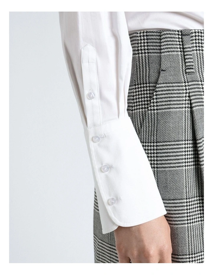 Topstitched Cotton Shirt in White image 3