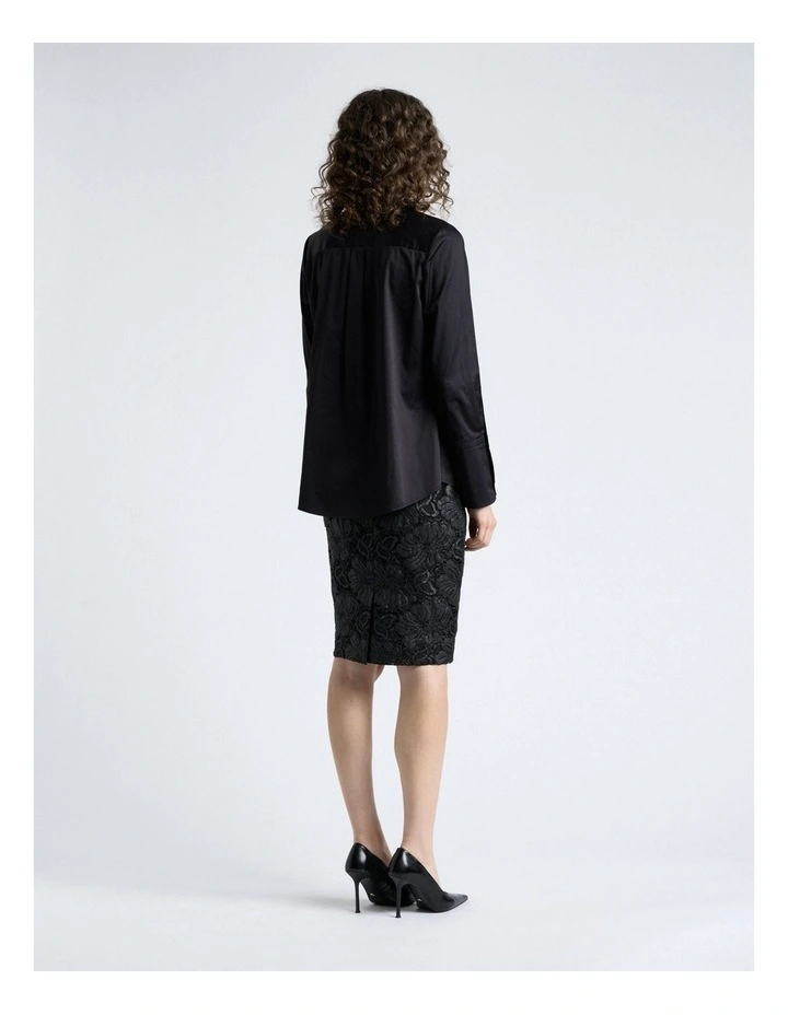 Topstitched Cotton Shirt in Black image 2