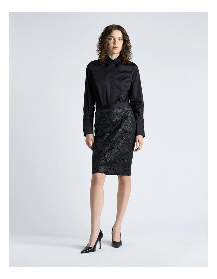 Topstitched Cotton Shirt in Black image 4