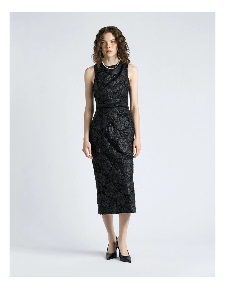 European Coated Lace Column Dress in Black image 1