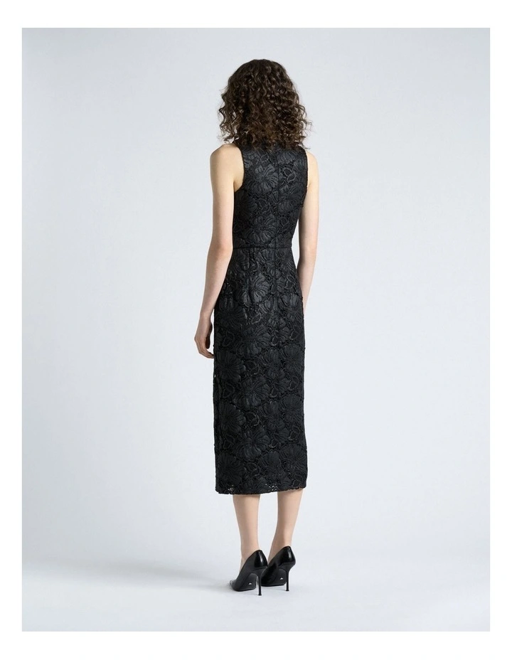 European Coated Lace Column Dress in Black image 2
