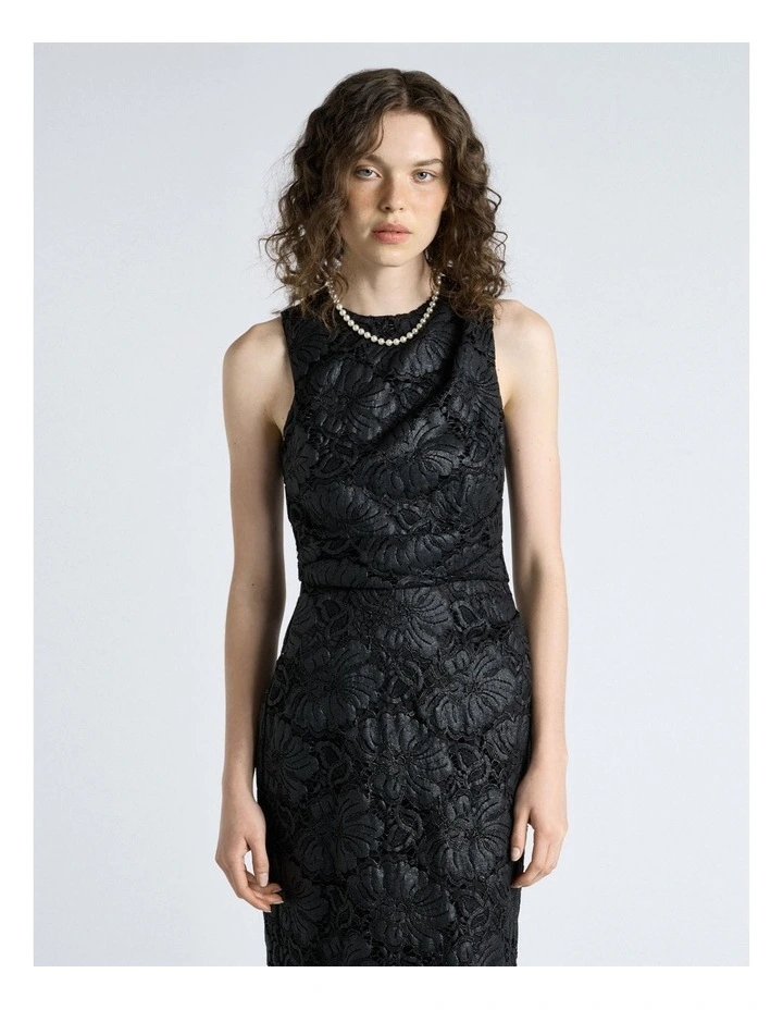 European Coated Lace Column Dress in Black image 4