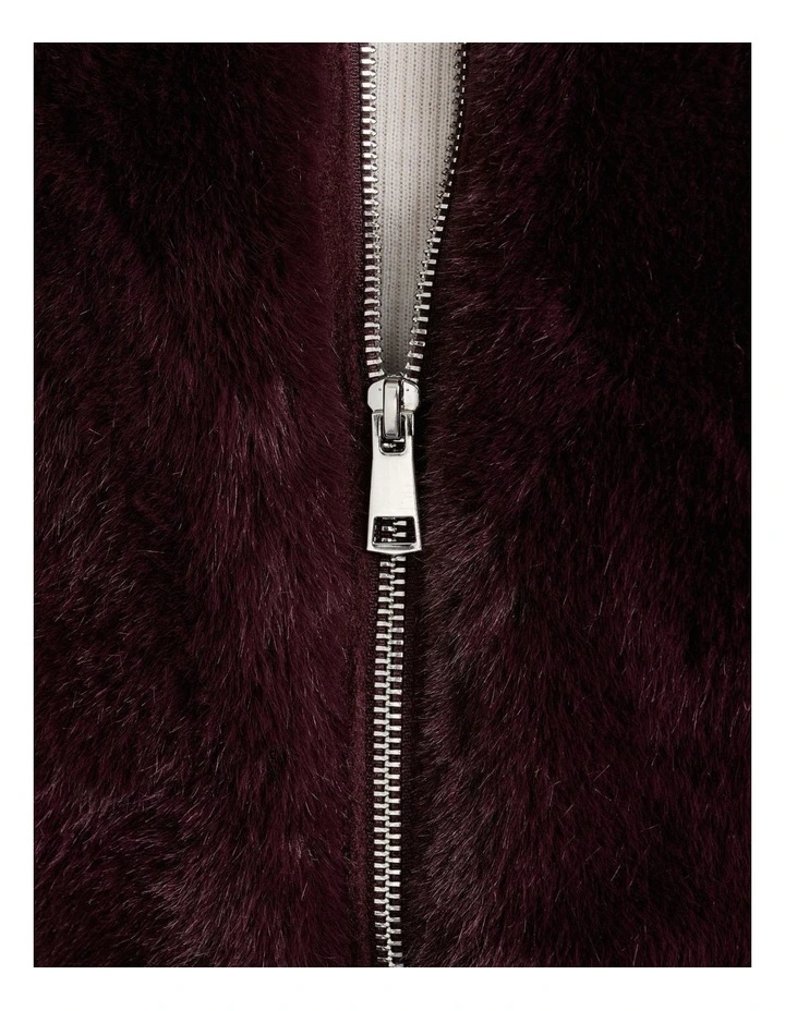 Merlot Faux Fur Cropped Jacket in Merlot image 3