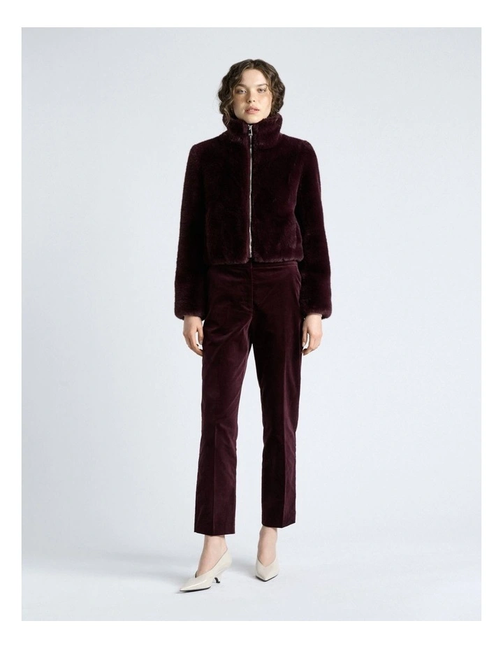 Merlot Faux Fur Cropped Jacket in Merlot image 4