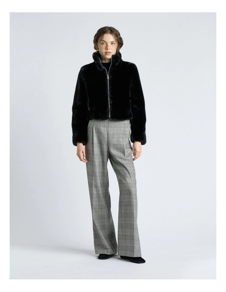 Faux Fur Cropped Jacket in Black image 4