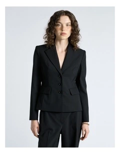 European Stretch Suiting Hourglass Blazer in Black
