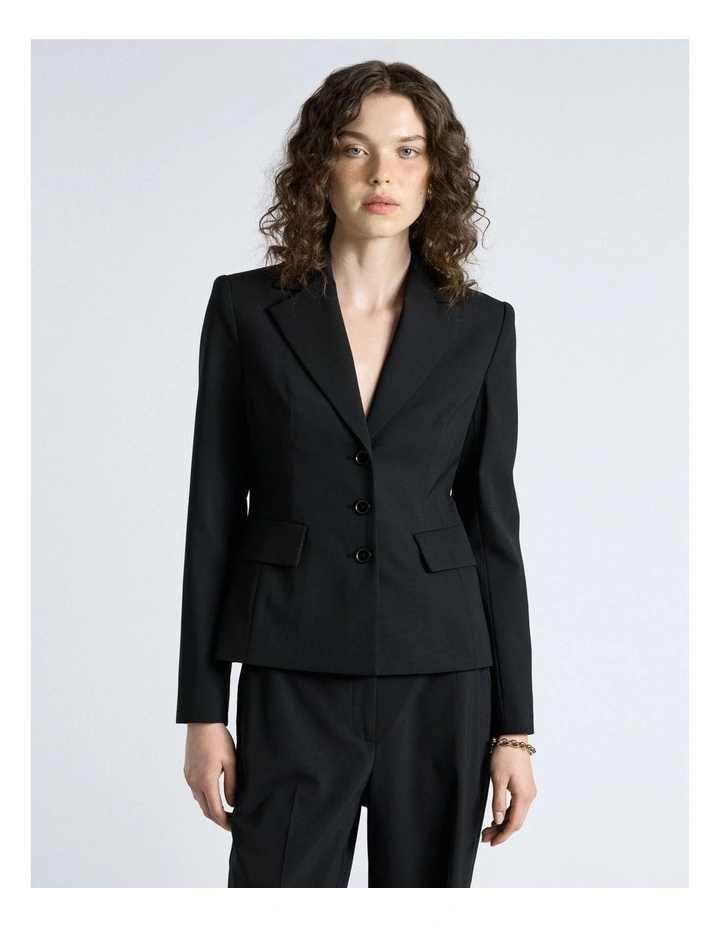 European Stretch Suiting Hourglass Blazer in Black image 1