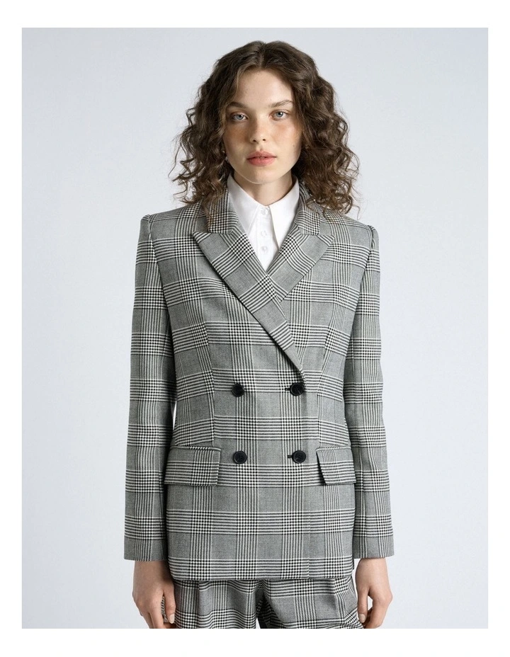 European Houndstooth Check Blazer in Grey image 1