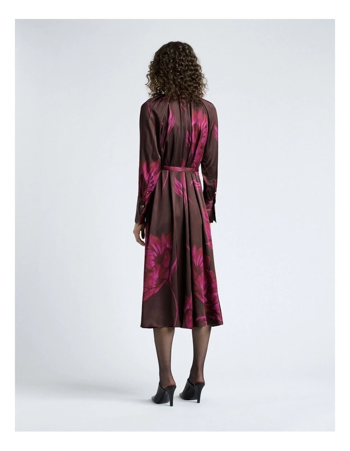Chocolate Oversized Floral Belted Midi Dress in Brown image 2