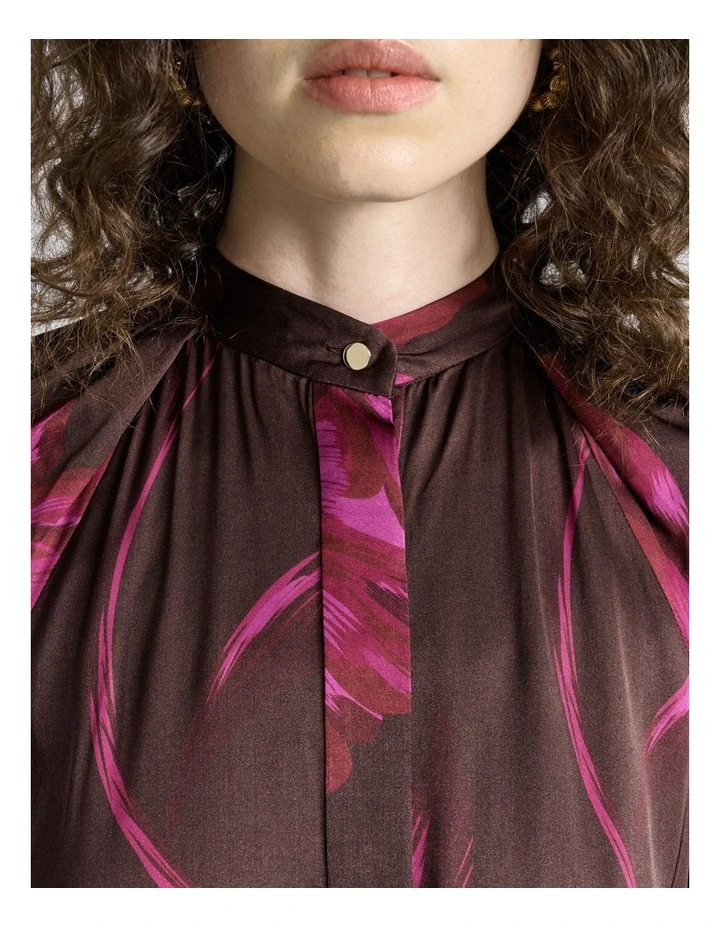 Chocolate Oversized Floral Belted Midi Dress in Brown image 3