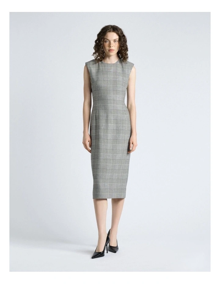 European Houndstooth Check Column Dress in Grey image 1