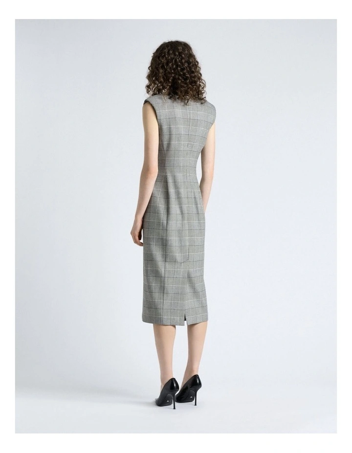 European Houndstooth Check Column Dress in Grey image 2