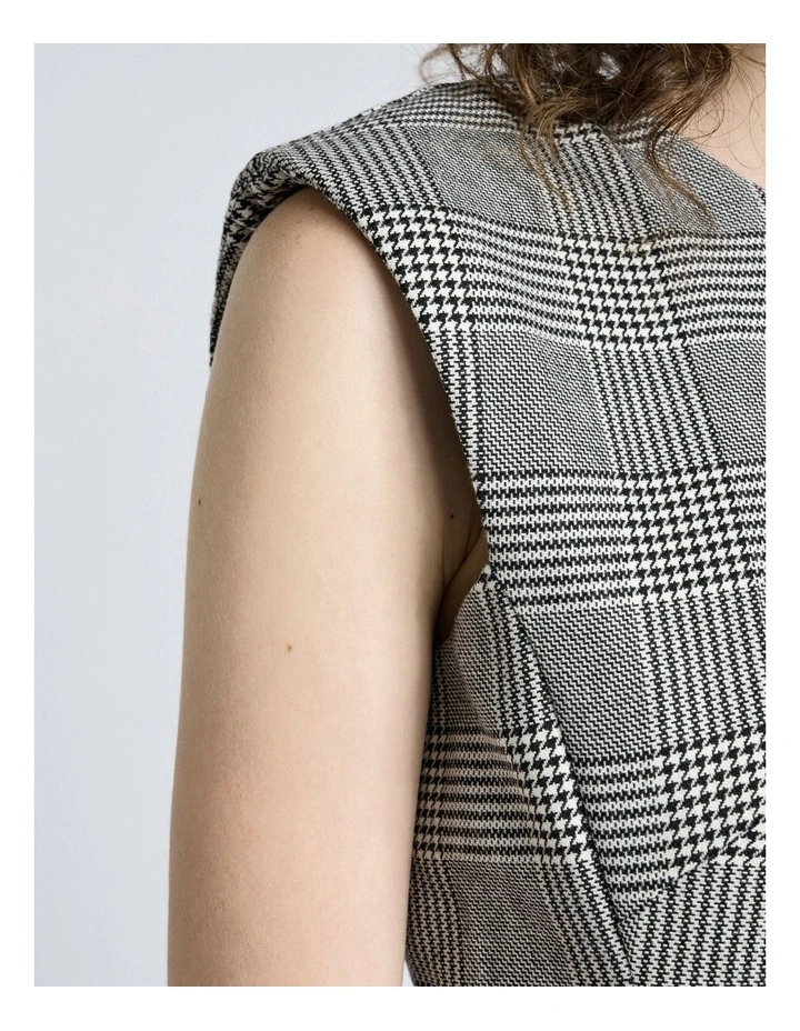 European Houndstooth Check Column Dress in Grey image 3
