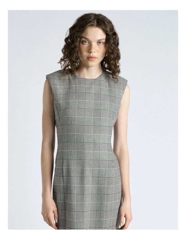 European Houndstooth Check Column Dress in Grey image 4