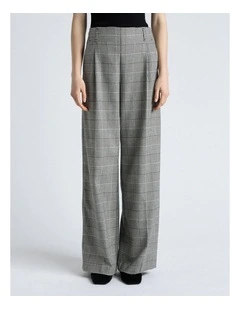 European Houndstooth Check Wide Leg Pant in Grey