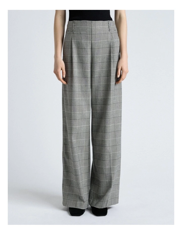 European Houndstooth Check Wide Leg Pant in Grey image 1