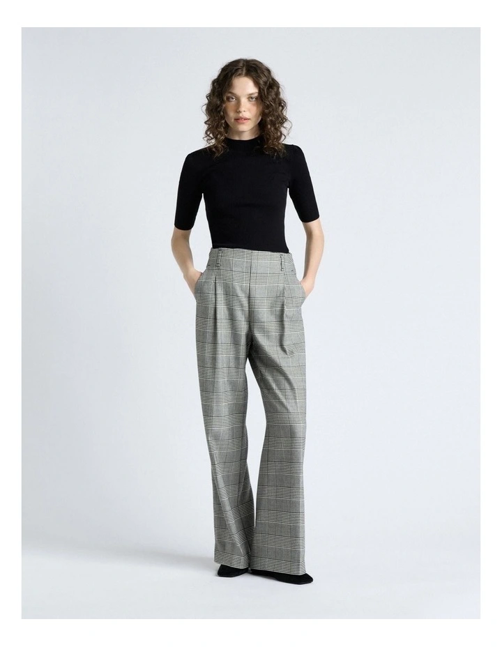 European Houndstooth Check Wide Leg Pant in Grey image 4