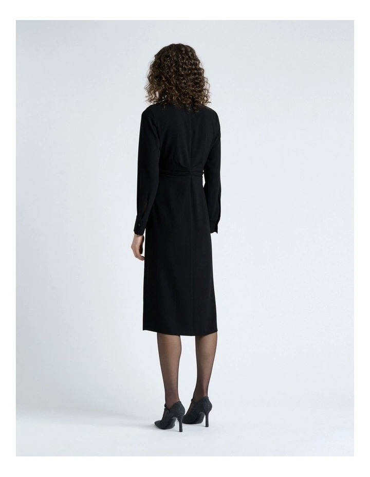 Crepe Ruched Shirt Dress in Black image 2