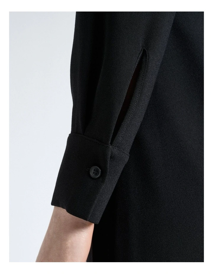 Crepe Ruched Shirt Dress in Black image 4
