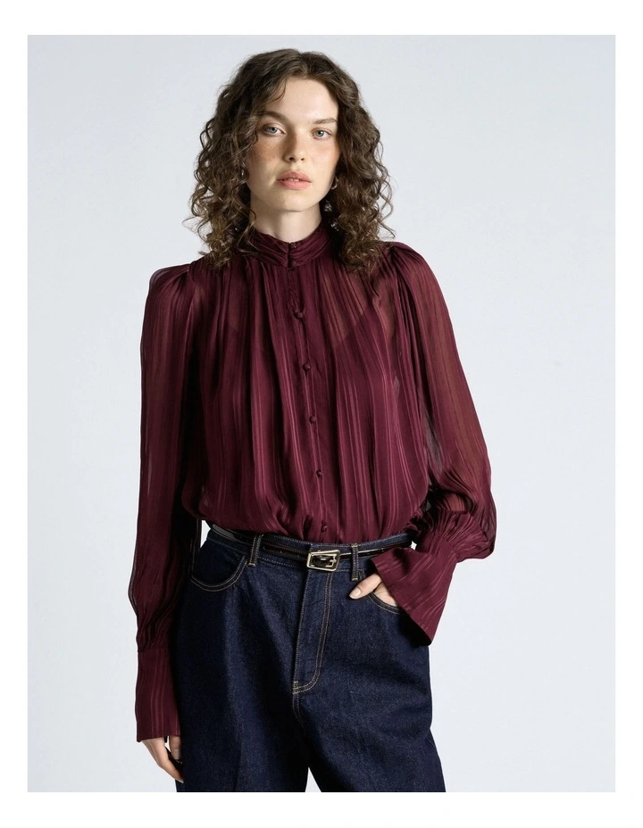 Self Stripe Blouse in Plum image 1