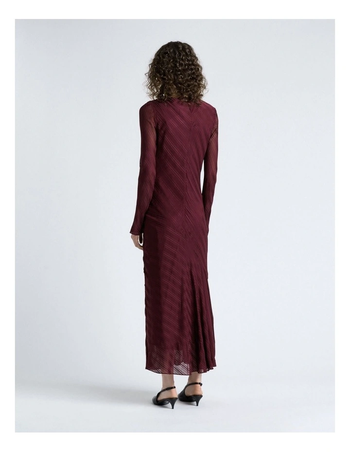 Self Stripe Gathered Midi Dress in Plum image 2
