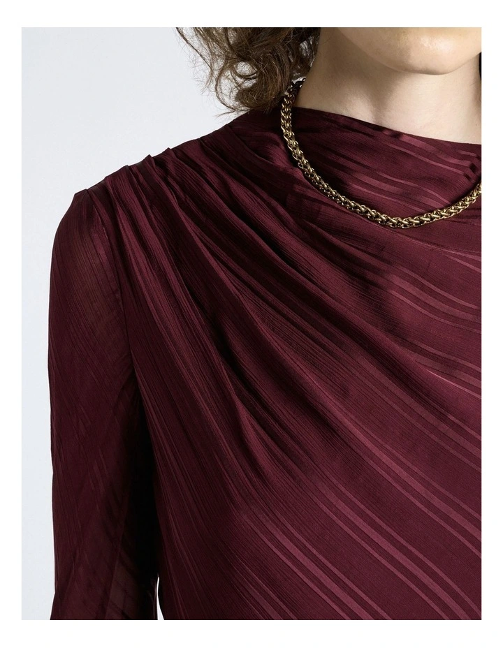 Self Stripe Gathered Midi Dress in Plum image 3