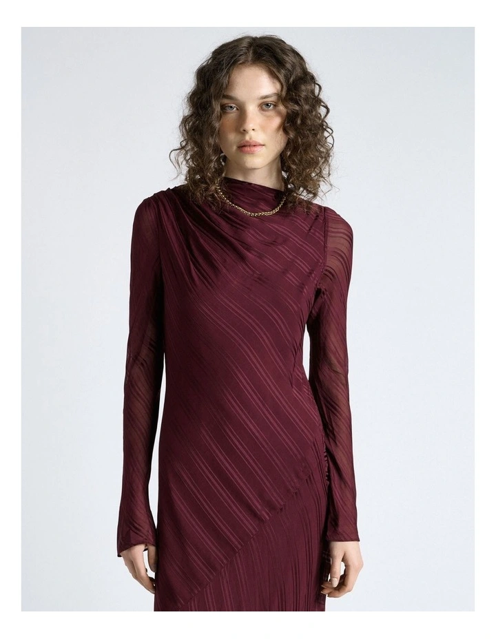 Self Stripe Gathered Midi Dress in Plum image 4