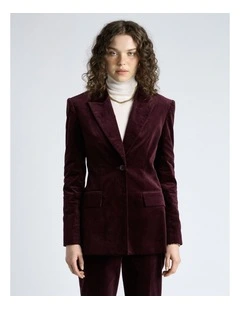 Stretch Velvet Hourglass Blazer in Merlot