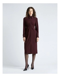 Crepe Ruched Shirt Dress in Dark Plum